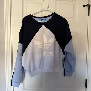 Adidas Women's Black and Light Blue Crew Neck Sweater